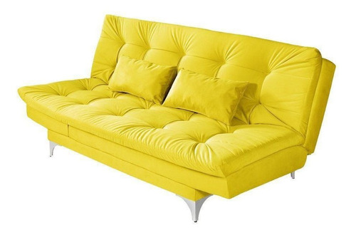 Sofá Cama 3 Lug Versátil Veludo Amarelo - Império Estofados