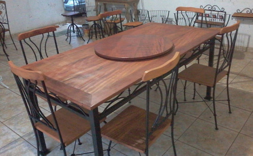 Conjunto De Mesa Ferro E Madeira De Demoliçao