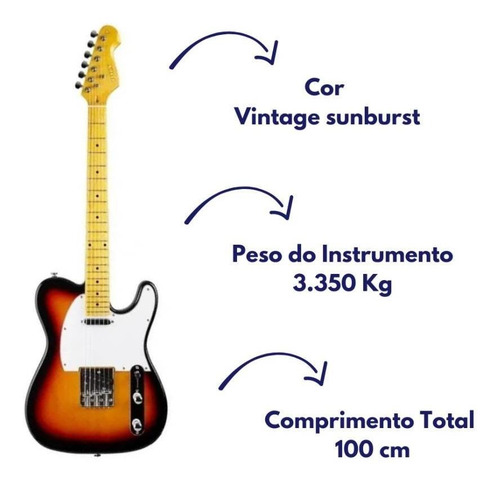 Imagem 5 de 6 de Guitarra Phx Telecaster Vintage Sunburst Basswood Tl-2 Sb