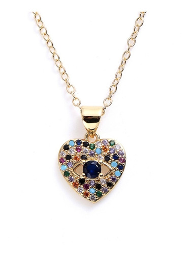 Collar Cobre Ojo Turco Corazon Dorado/colores