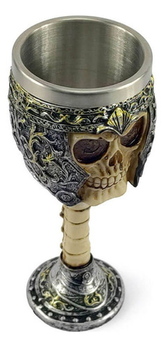 Taça Cálice Em Aço Inox E Resina Caveira Ossos Medieval Rock Cor Bege