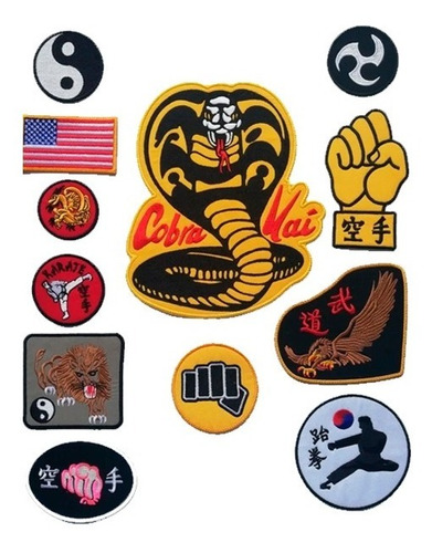 Karate Kit, Traje Disfraz Cobra Kai Kit  12 Parches Bordados