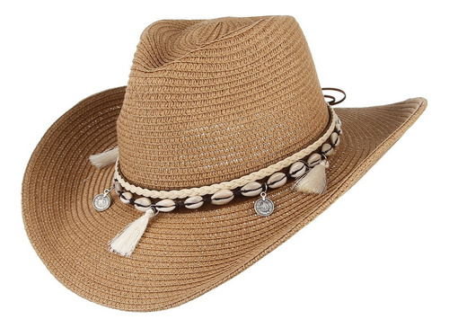 B Sombrero De Sol Hecho De Paja Ala Ancha Con Cinta Trenzada