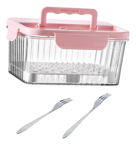 Fiambrera De Frutas Portátil, Caja Para Pícnic Rosa 1600ml