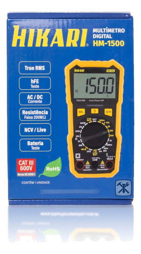 Multímetro Digital Hm-1500 Hikari True Rms Linha C/ Bolsa