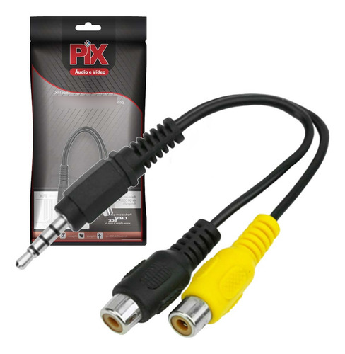 Cabo Adaptador P3 Para 2 Rca Femea Vídeo E Áudio 15 Cm