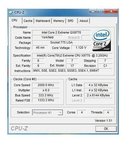 X Procesador Intel Core 2 Extreme Quad Qx9770 3.20ghz 12mb (Usado)