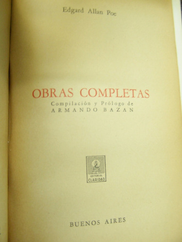 Imagen 2 de 4 de Obras Completas * Edgar Allan Poe * Claridad *