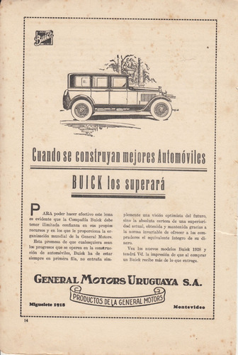 1927 Uruguay Publicidad Automovil Buick General Motors