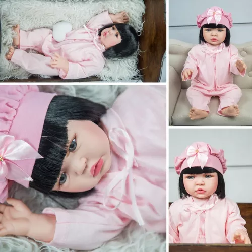 Boneca Bebê Reborn Luxo Loira Rosa Com Cílios E Mochila