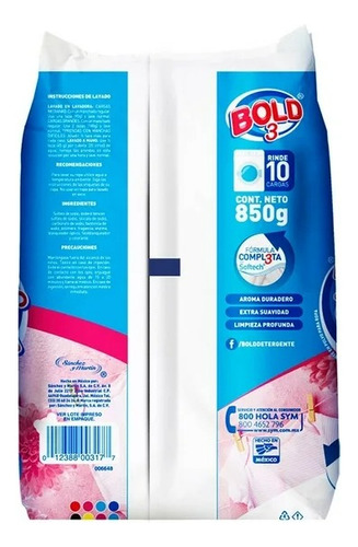8 Pzas Detergente En Polvo Bold 3 Cariñitos De Mamá 850 G