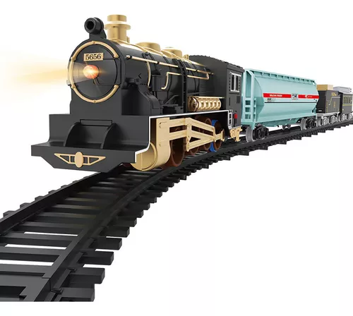 Conjunto de trem para crianças com luzes de fumaça e sons, trem de brinquedo  ferroviário elétrico com locomotiva a vapor En