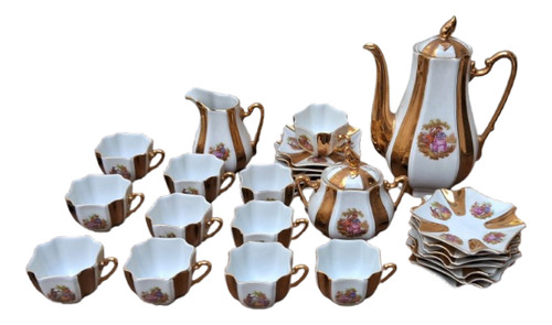 Juego De Café 27 Pz Porcelana Española Fraespa Pamplona Dorado/blanco Cuadrado (Usado)