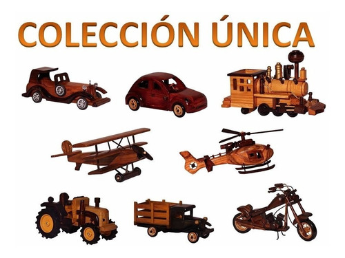 Adorno Madera Coleccion Set Autos Camion Moto Avion Tren