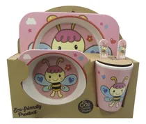 Comprar Set Bazar X 5 Fibra De Bambú Vaso Plato Bowl Cubiertos Bebe