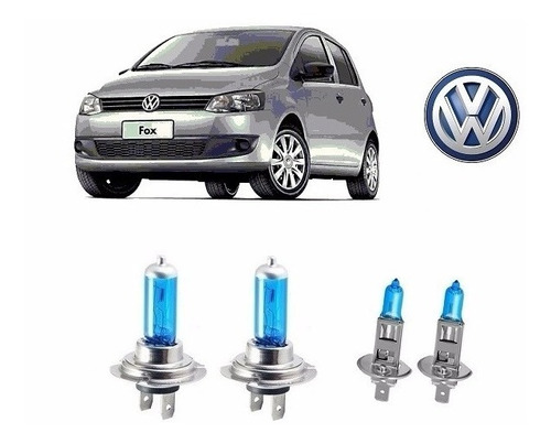 Kit 4 Lampadas Super Brancas Farol Vw Fox 03 A 09 Foco Duplo