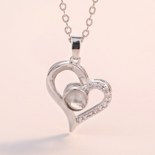 Imagen 5 de 9 de Collar Te Amo 100 Idiomas Corazon Largo + Cajita De Regalo