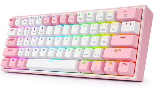 Teclado gamer bluetooth Redragon Fizz Pro K616-RGB QWERTY Red inglés US color blanco y rosa con luz RGB