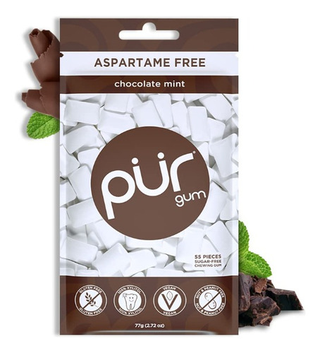 Pur Gum, Chicle Sin Aspartame Sabor Menta Chocolate 55pzas