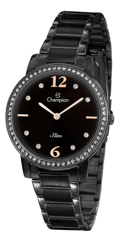 Relógio Champion Feminino Cs28432d Slim Aço Black