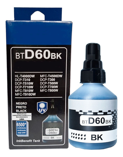 Tinta Compatible D60bk Para Brother Negro 