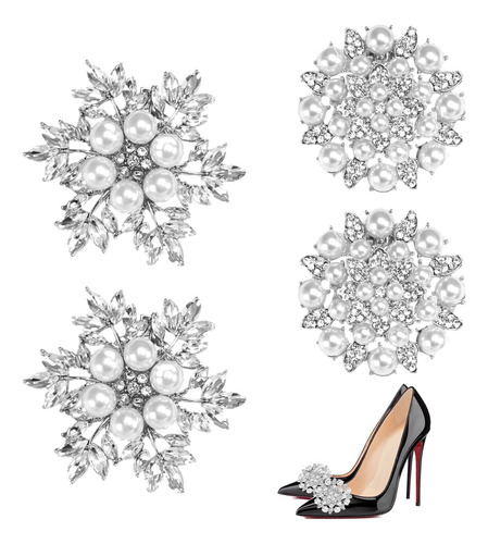 4 Clips De Zapatos Con Lazo De Cristal Con Diamantes
