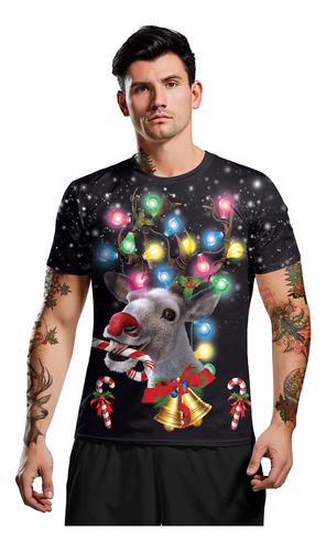 Camiseta De Navidad Black Light Elk