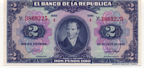Colombia 2 Pesos 20 Julio 1942