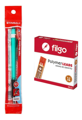 Combo Lapiz Mecanico Simball 0.5 Mm + 2 Minas Filgo Hb