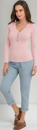 Blusa Casual Ilusion Rosa Botones Ajuste Perfecto 43860