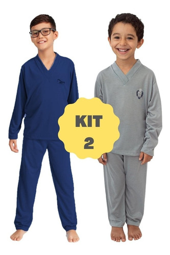 Kit 2 Pijama Infantil Menino Longo Manga Comprida Calça