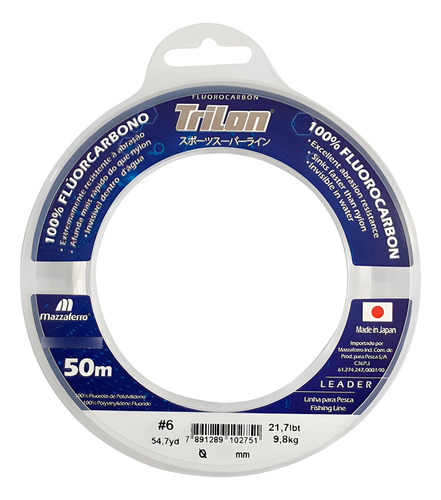 Linha De Pesca 100% Fluocarbon Leader Trilon 50 Metros Cor Transparente 0.45mm