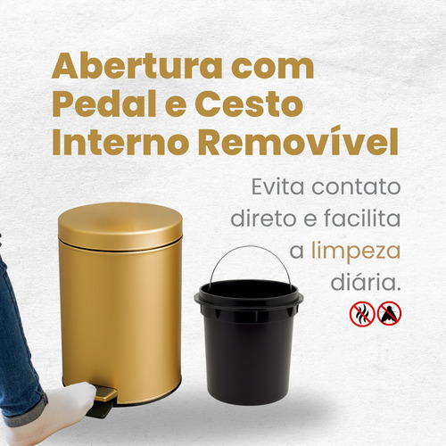 Lixeira Dourada Inox Com Pedal Multiuso 3l Crie Construa