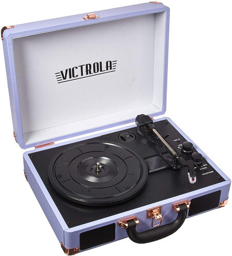 Tornamesa Bluetooth Bocinas Maletin Vintage Tocadiscos Vinyl Color Lila