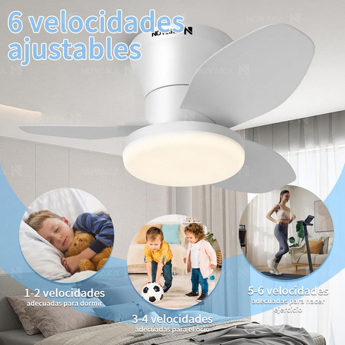 Ventilador De Techo Novaka Con Luz Led, Lampara Ventilador