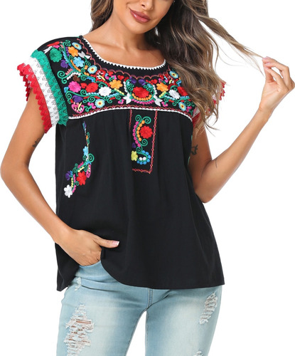  Camisas De Mujer Mexicana Crop Top Campesina Bohemia Blusa 