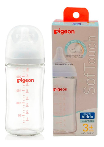 Mamadera 240 Ml Vidrio Pigeon Boca Ancha Biberon Tetero