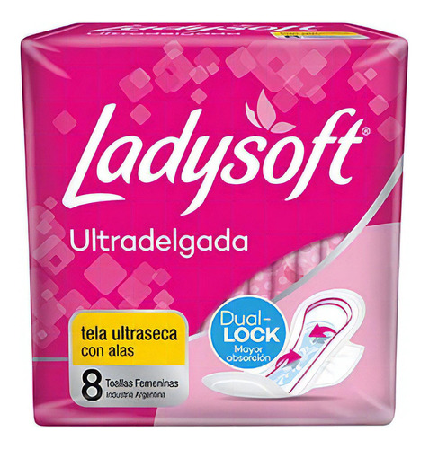 Ladysoft Toallas Femeninas Ultradelgada Con Alas 8 Unidades