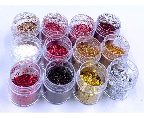 Kit Glitter Dafu Misto 12 Unid - Para Unhas E Resinas Cor Variados