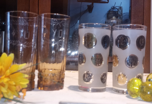 Antiguos 4 Vasos Vidrio Altisima Calidad Impecables N345 Miel (Usado)