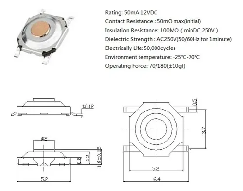 Micro Tact Switch Smd Push Button 4 Patas 4x4x1,5 -pack X20