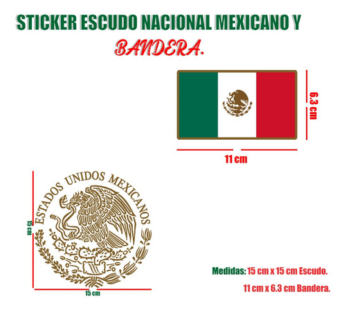 Sticker Escudo Nacional De México 2 Piezas De 15cm + Bandera