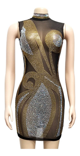 Vestido De Noche Con Estampado De Diamantes Y Encaje Para Mu