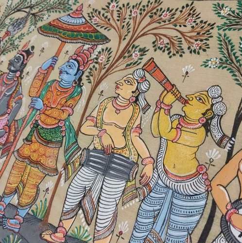 Exotico Tapiz De Seda Hindu Tecnica Pattachitra Semidioses (Usado)