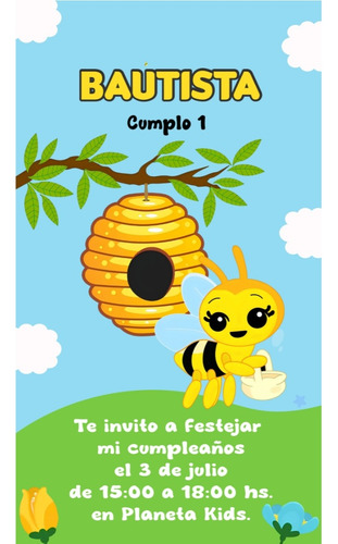 Invitación Digital Cumpleaños Abejita Chiquitita Plim Plim Verde