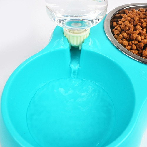 Comedero Doble Bebedero Con Botella Plato Para Perros Gatos