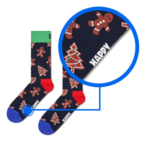 Calcetines Originales Happy Socks Galleta Gengibre Unisex Azul Galletas De Gengibre 26 Cm - 30 Cm Del Pie
