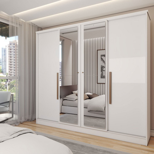 Guarda-roupa Casal Adam Plus 4 Portas 2 Gavetas Com Espelho Cor Branco