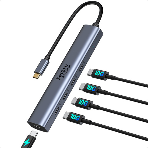 Hub Usb C De 10 Gbps, Divisor Usb C De 5 Puertos Con Suminis