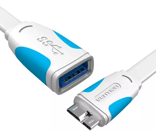 Cable USB 3.0 Vention 5 Gbps 2a OTG premium plano blindado reforzado corto PVC para disco rígido carry disk PC camara VAS-A38-W025 color negro